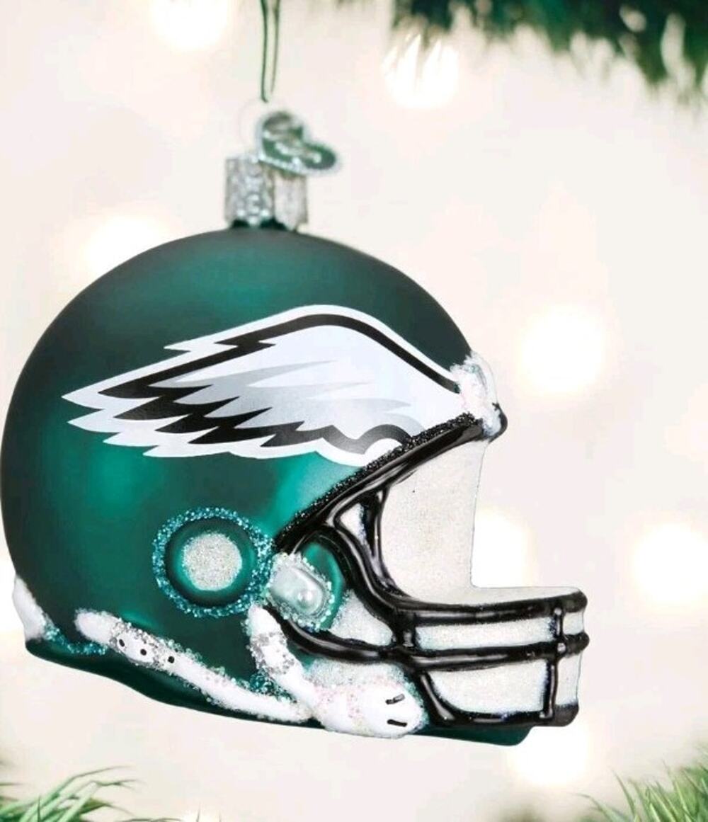 Philadelphia Eagles Blown Glass Helmet Ornament Old World Christmas NFL Football